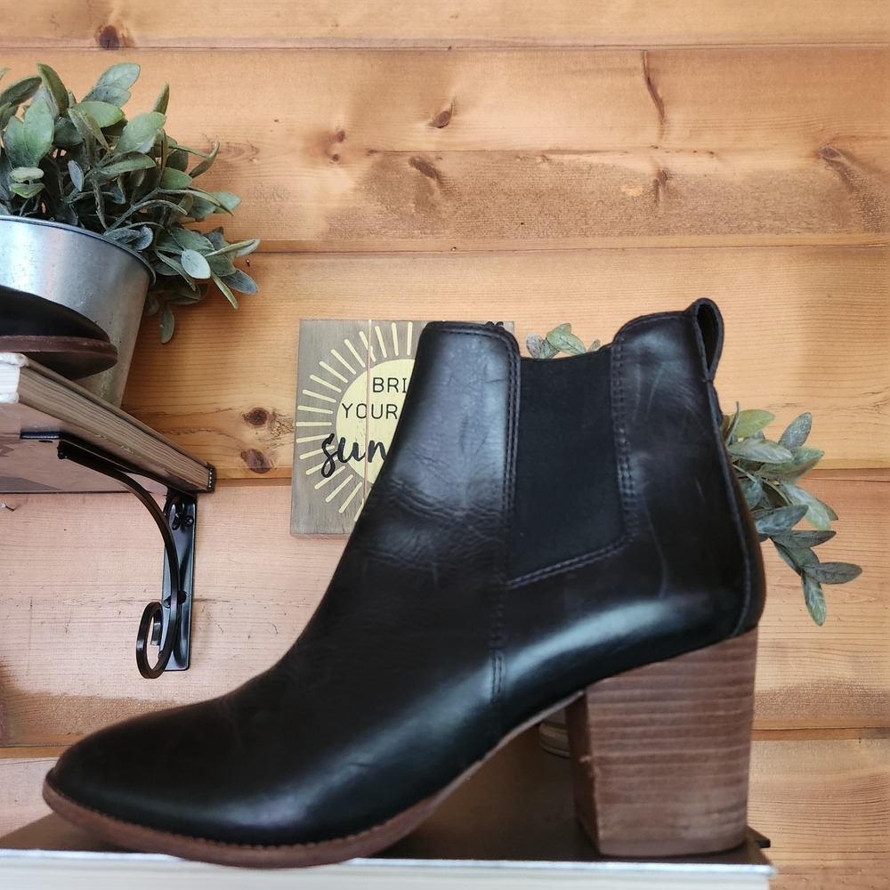 Madewell Regan Black Stretch Leather Block Heel Boot Pull-On Ankle Booties Sz 10 - Picture 3 of 11